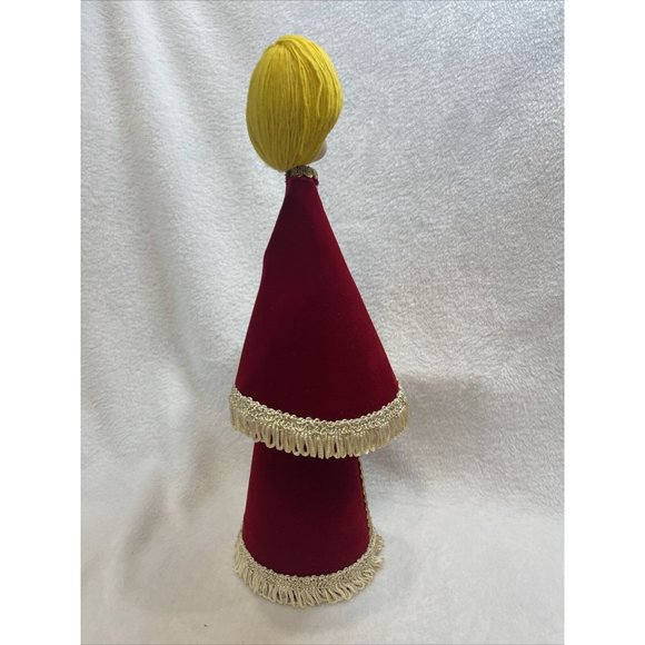 Vintage 15" Cone Christmas Angel Red Felt Gold Cord Handmade 60s-70s Holiday - Picture 5 of 7